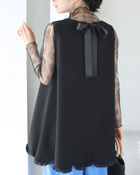 なみなみ裾フリルのバックリボンチュニック