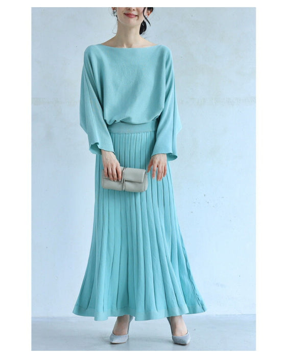 届いた日から即戦力 着回し 2点セット リラックスニットカットソーとラインニットスカート