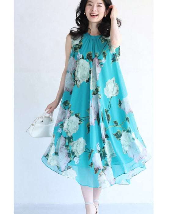 透明感溢れるシアーな花画ミニワンピース