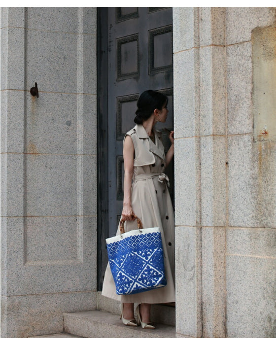 ヨーロッパの風感じるタイル柄 バンブートートバッグ