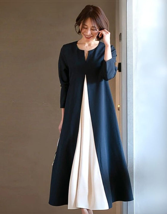 Ehre styleオリジナル圧倒的主役感!太って見えない配色ロングワンピース