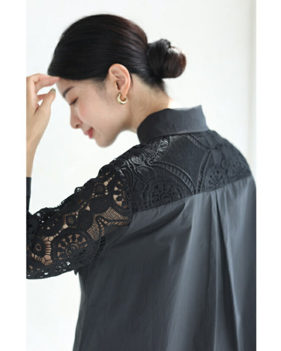 美しいカットワークの花レースシャツトップス