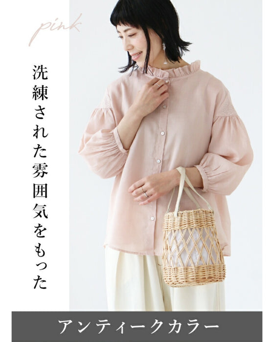 〈全2色〉アンティークカラーの花刺繍トップス