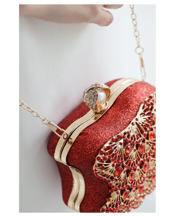 (ショルダーチェーン付き)オリエンタルな装飾が煌めくキラキラりんごミニバッグ