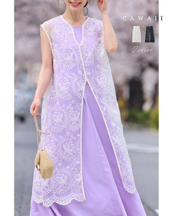 錯視スリットの重ね着刺繍ベールジレ