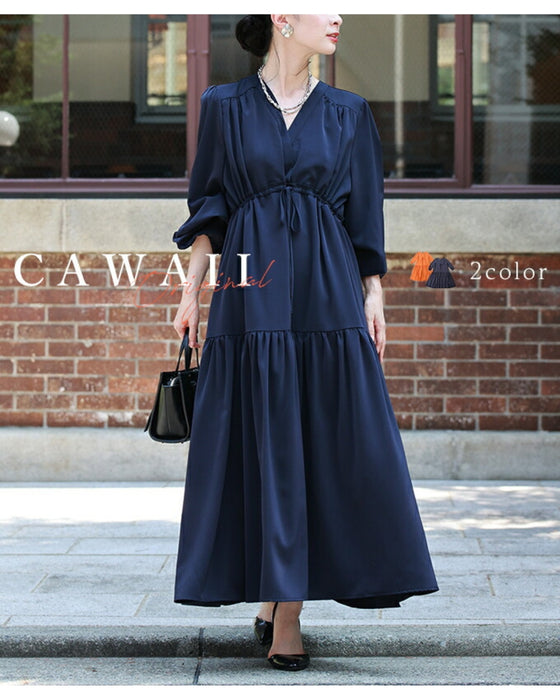 A plain yet gorgeous tiered long dress