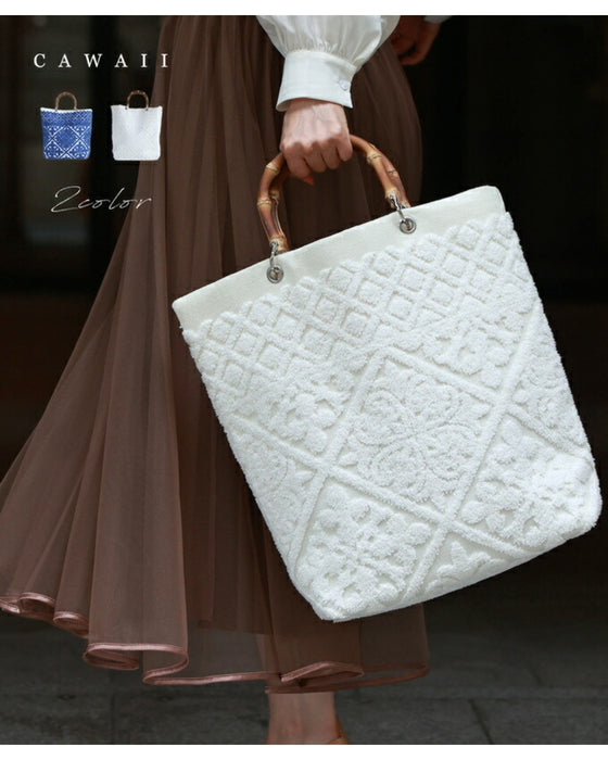 ヨーロッパの風感じるタイル柄 バンブートートバッグ