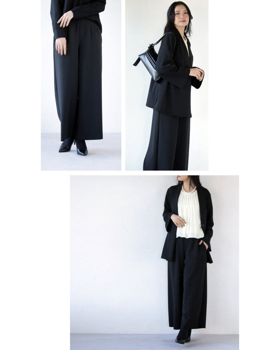 A beautiful stretch collarless jacket that won't tire you out