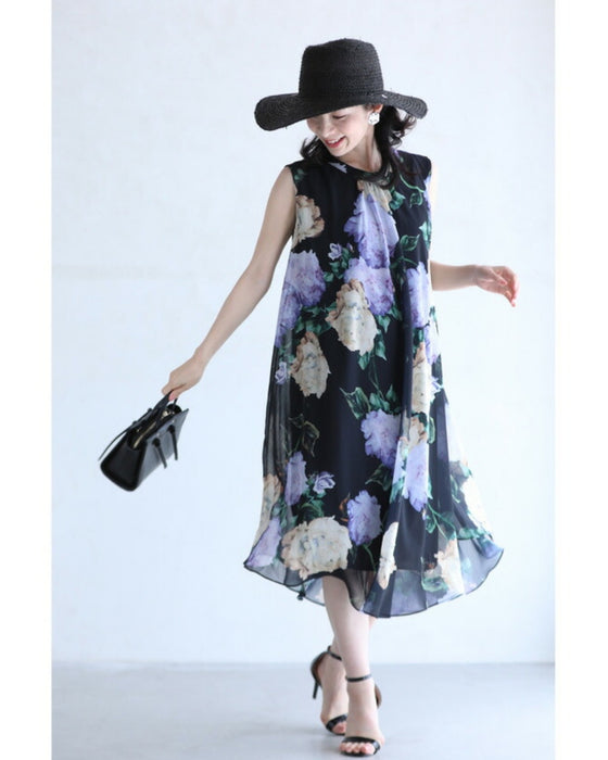 透明感溢れるシアーな花画ミニワンピース