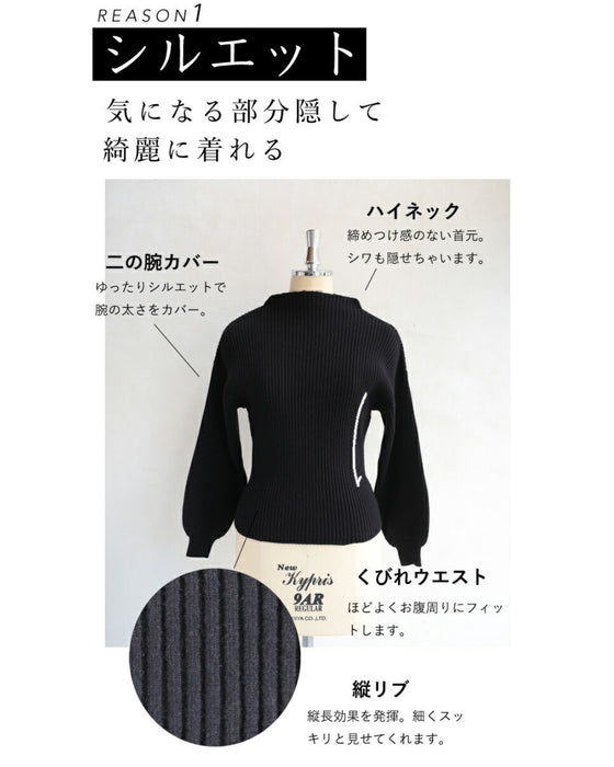 Long sleeve puffy and off-neck knit top