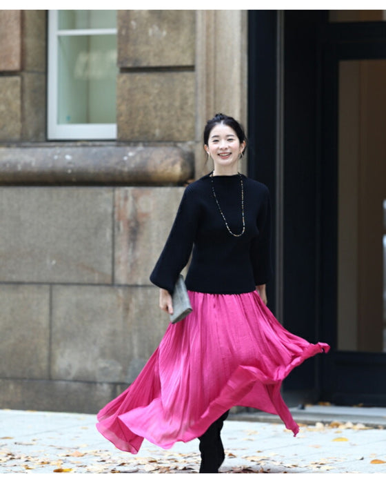 Long sleeve puffy and off-neck knit top