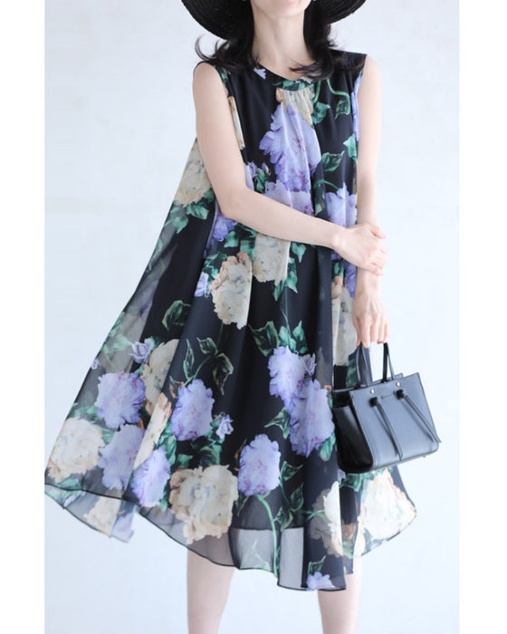 透明感溢れるシアーな花画ミニワンピース