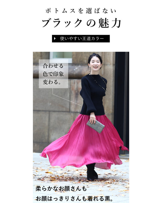 Long sleeve puffy and off-neck knit top