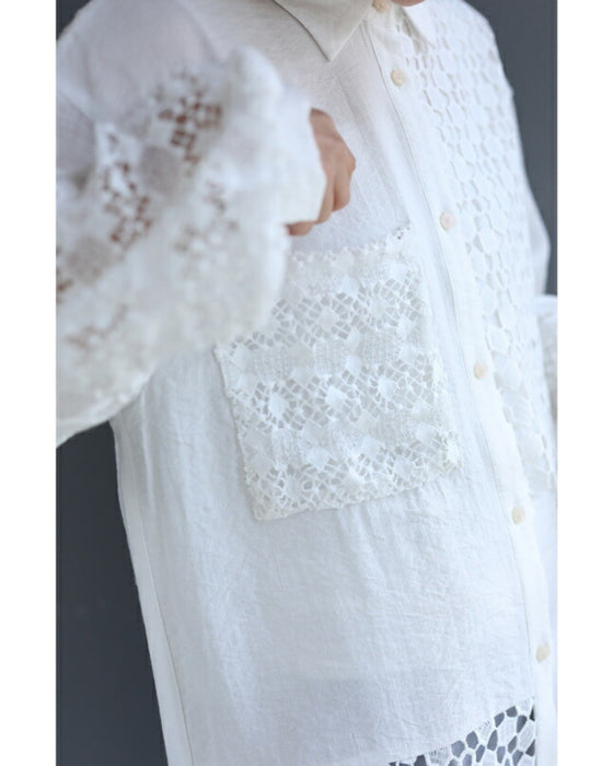 【セール商品返品交換不可】ボタンで簡単アレンジ２wayレースシャツ