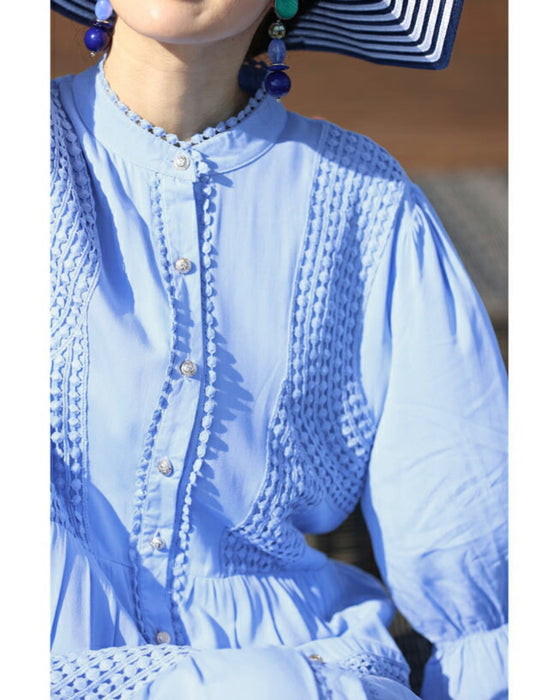 (ベルト付き) 爽やかな風感じるサークルレースのロングワンピース