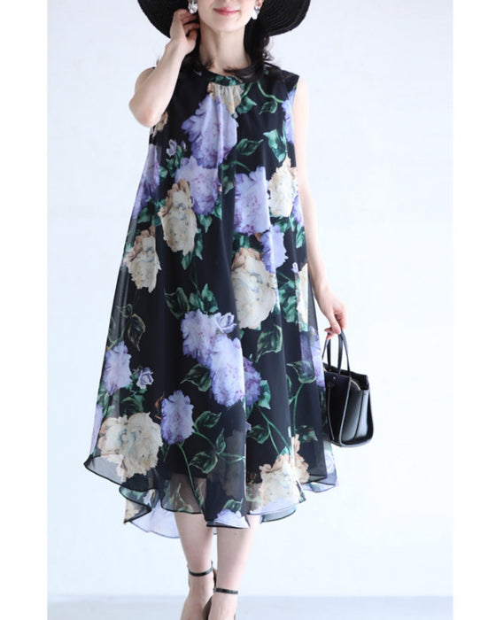 透明感溢れるシアーな花画ミニワンピース