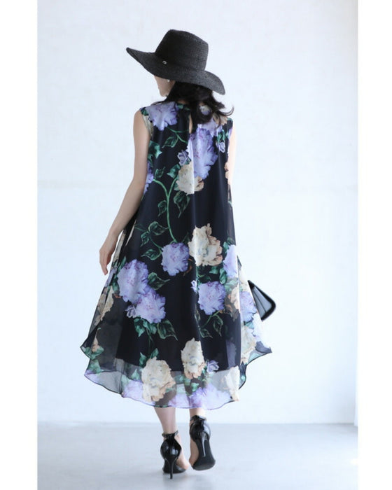 透明感溢れるシアーな花画ミニワンピース