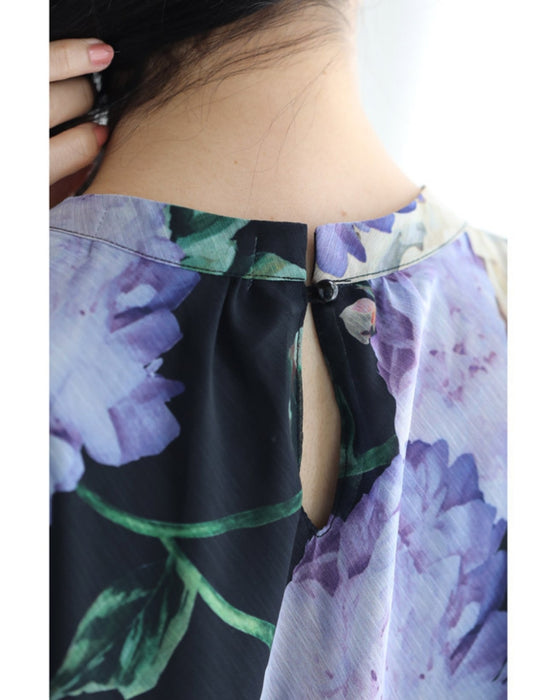 透明感溢れるシアーな花画ミニワンピース