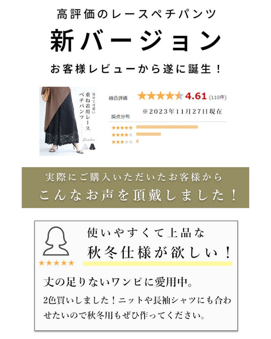 見せて可愛い重ね着用 起毛レースペチパンツ