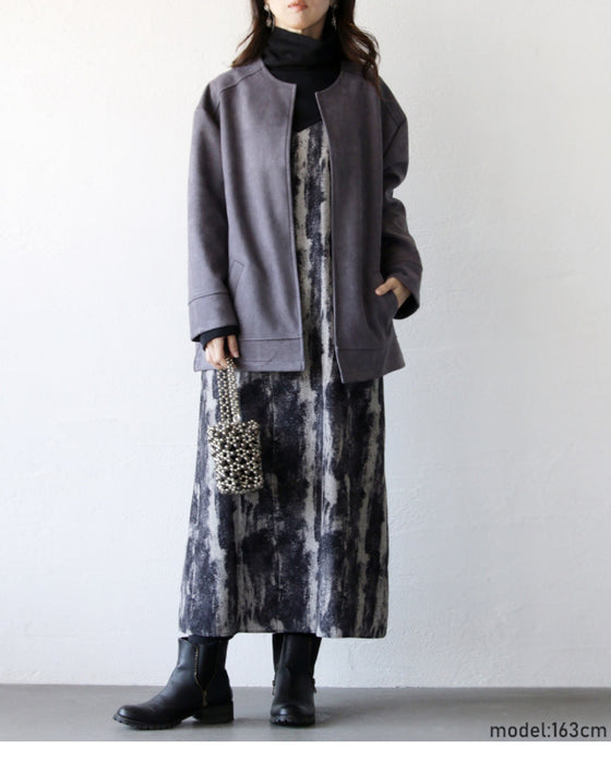A suede-like collarless jacket for adults that will make your wish come true