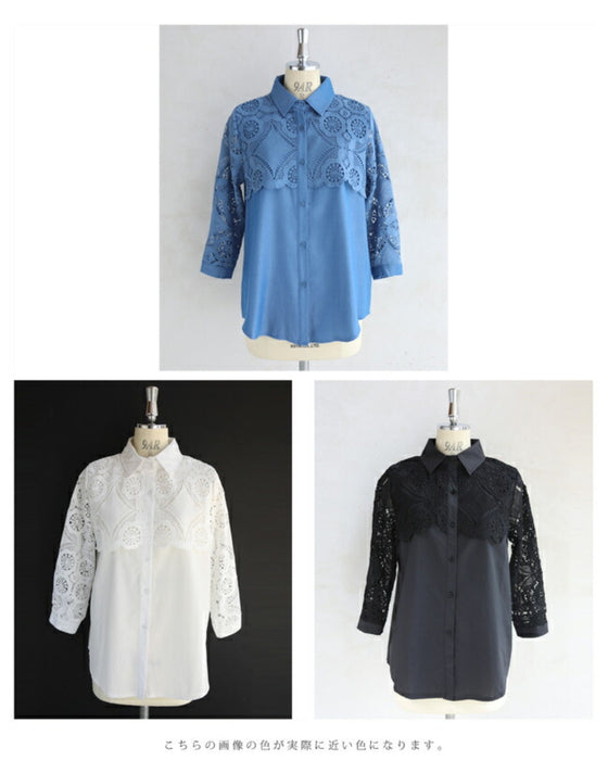 美しいカットワークの花レースシャツトップス