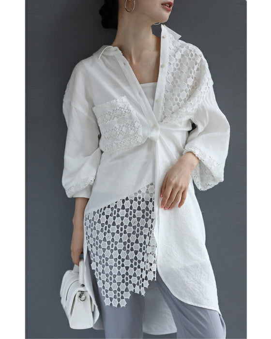 【セール商品返品交換不可】ボタンで簡単アレンジ２wayレースシャツ