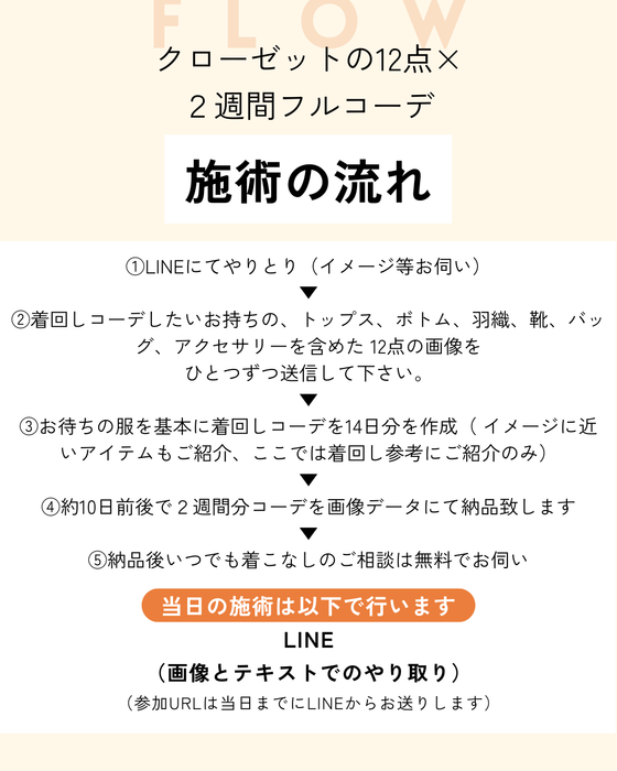 クローゼットの12点 × 2週間フルコーデ（オンライン）