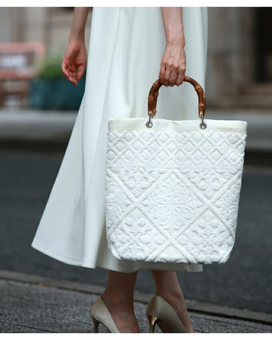 ヨーロッパの風感じるタイル柄 バンブートートバッグ