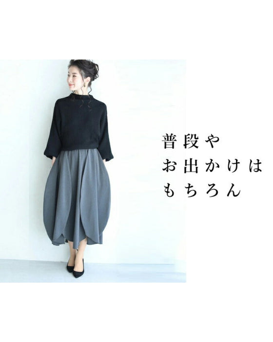 Long sleeve puffy and off-neck knit top