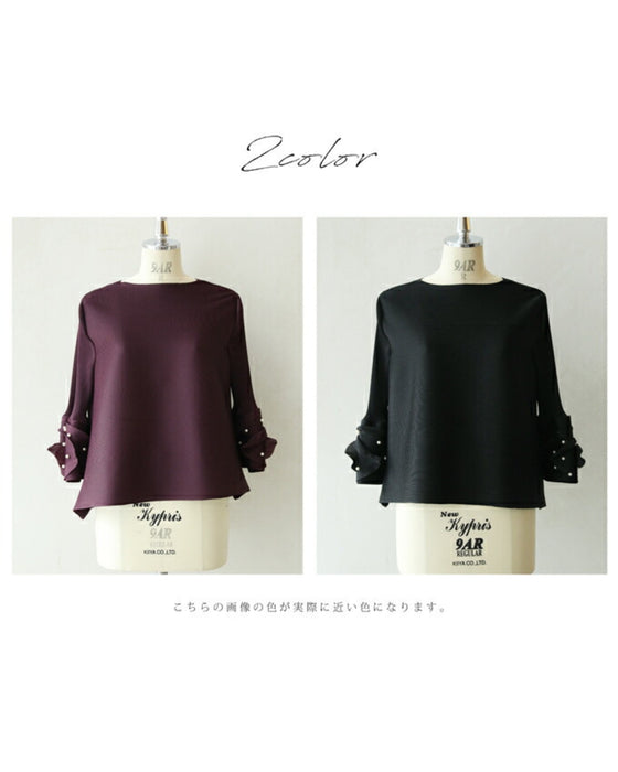 パールを纏う花袖のプリーツプルオーバートップス