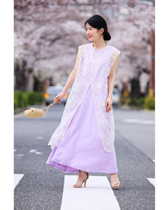 錯視スリットの重ね着刺繍ベールジレ