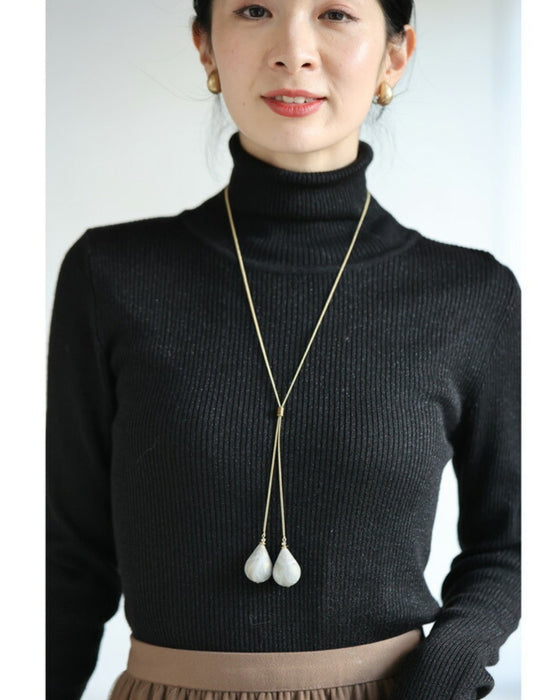 雫型マーブルストーンのループタイネックレス