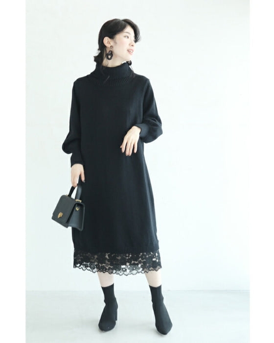 【セール商品返品交換不可】浮かぶ黒花レースのミディアムスカート