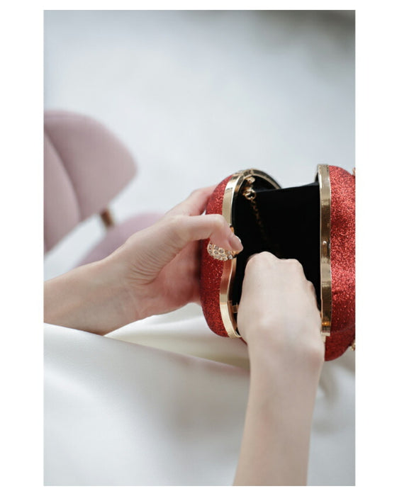 (ショルダーチェーン付き)オリエンタルな装飾が煌めくキラキラりんごミニバッグ