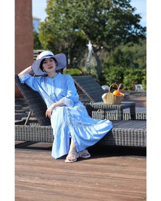 (ベルト付き) 爽やかな風感じるサークルレースのロングワンピース