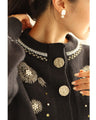 Knitted cardigan with flowers drawn with beads and jewels