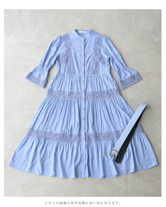 (ベルト付き) 爽やかな風感じるサークルレースのロングワンピース