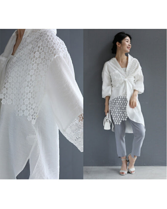 【セール商品返品交換不可】ボタンで簡単アレンジ２wayレースシャツ