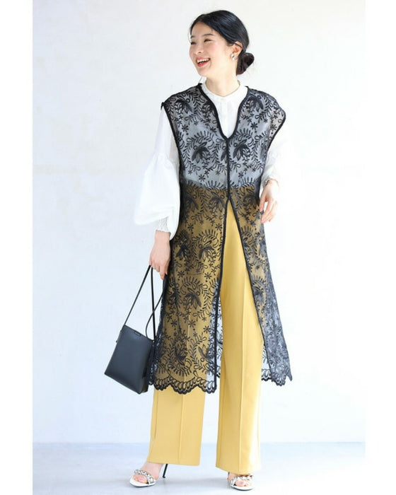 錯視スリットの重ね着刺繍ベールジレ