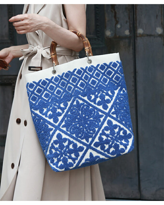 ヨーロッパの風感じるタイル柄 バンブートートバッグ