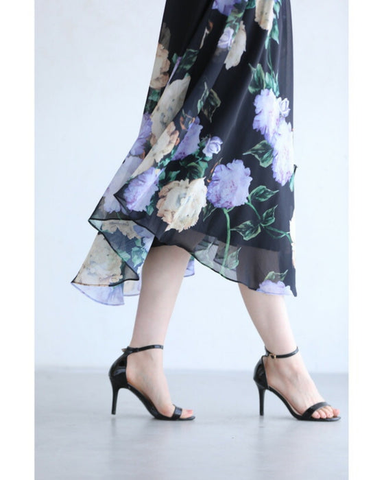 透明感溢れるシアーな花画ミニワンピース