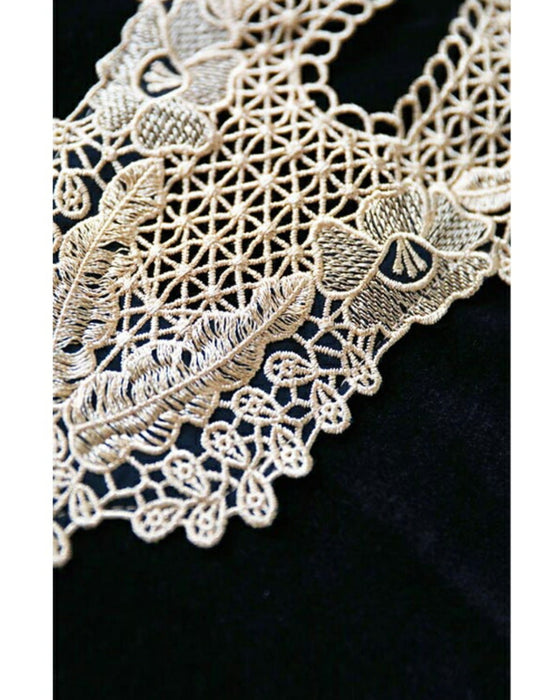 アンティークレースの艶ベロア調ミディアムワンピース