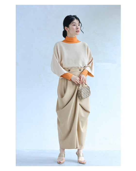 届いた日から即戦力 着回し 2点セット リラックスニットカットソーとラインニットスカート