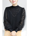 デコルテレースのベールポワン袖ニットプルオーバートップス
