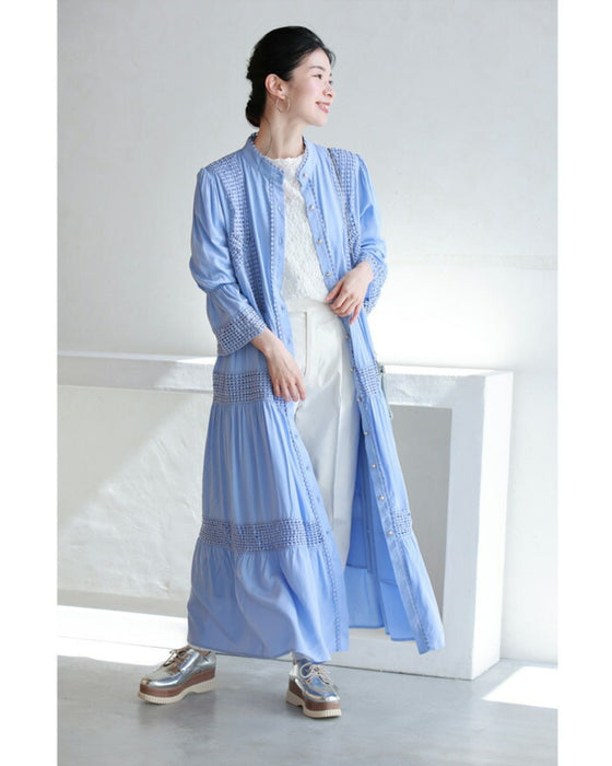 (ベルト付き) 爽やかな風感じるサークルレースのロングワンピース