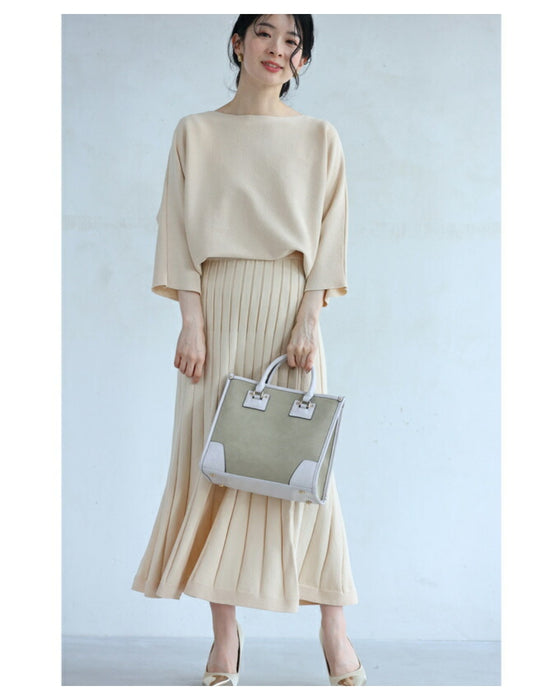 届いた日から即戦力 着回し 2点セット リラックスニットカットソーとラインニットスカート