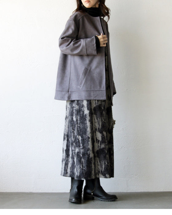 A suede-like collarless jacket for adults that will make your wish come true