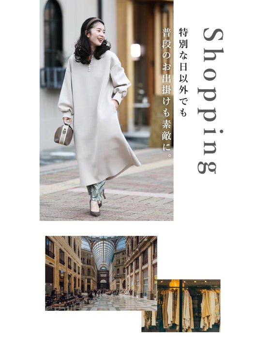 艶めくパールが流れるロングワンピース