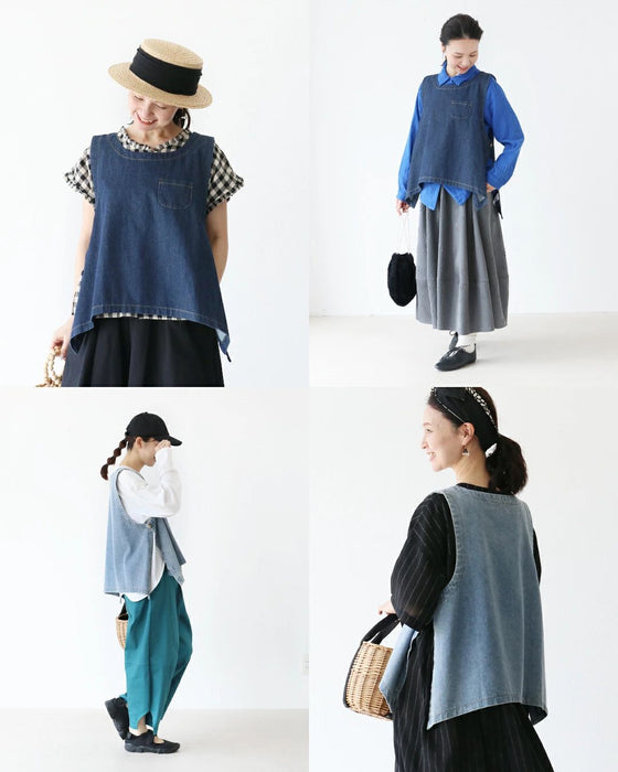 <2 colors available> Stylish hidden denim vest
