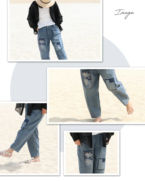 <2-color hem pattern> Patches and embroidery add a fresh edge to your everyday look.